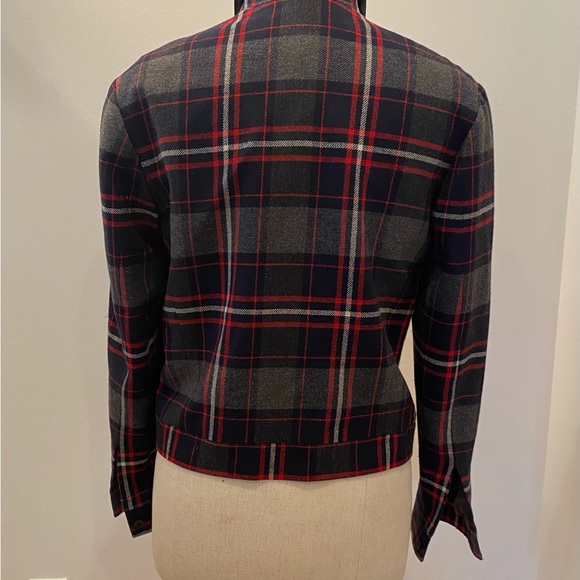 David Brooks Womens Vintage Wool Blue Red Gray Plaid Bomber Jacket / Size M - Picture 12 of 12
